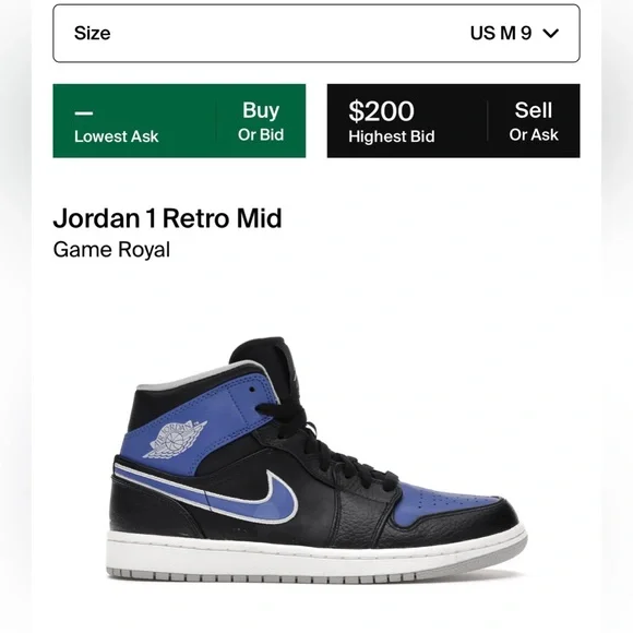 EUC Men’s Size 9 (Euro Size 42.5) Jordan 1 Retro Mid Sneakers In Game Royal Blue - Picture 3 of 14